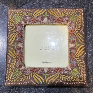 Pier 1 Imports Vintage Embroidered Boho Fabric 4 by 4 “ Stand Up Picture Frame